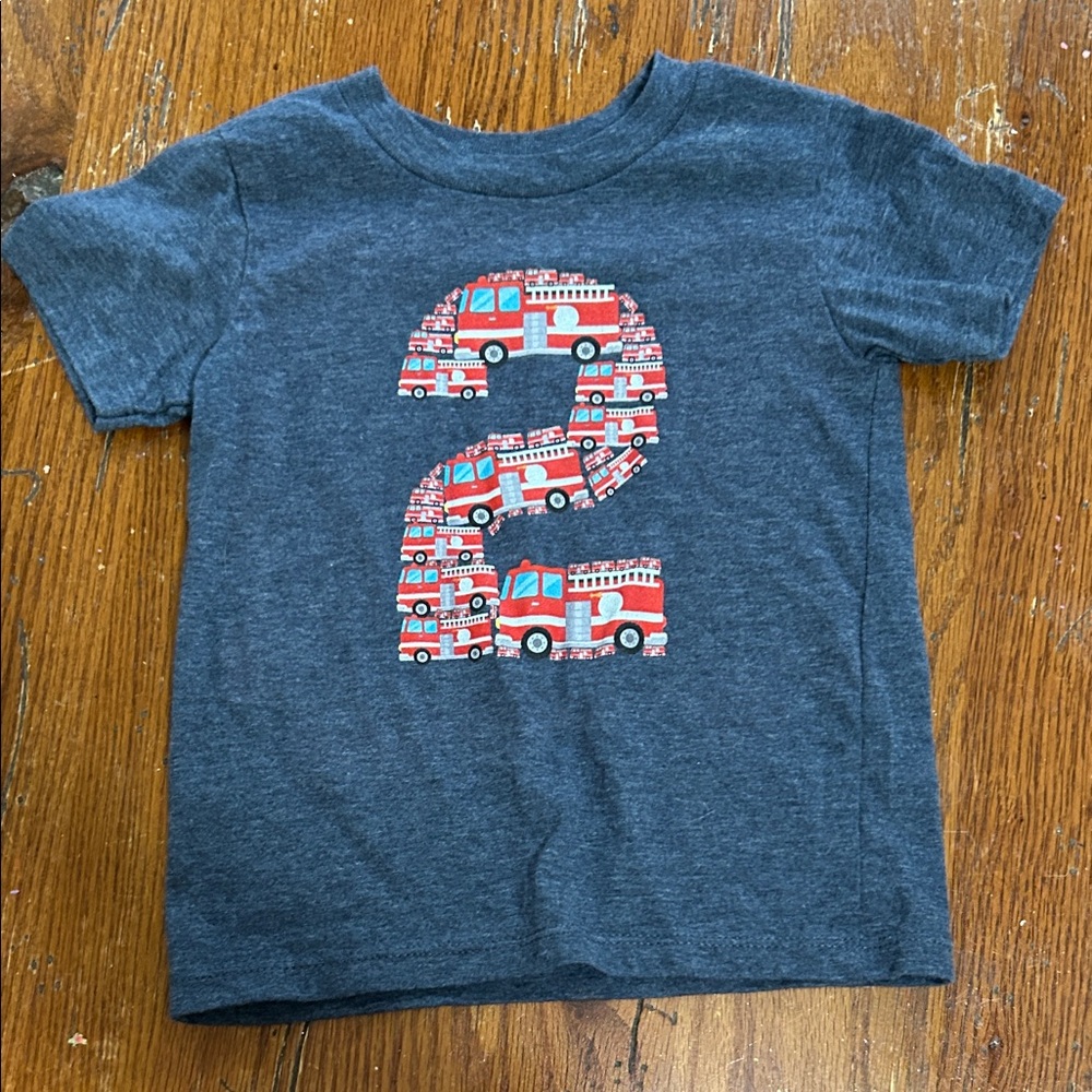 “2” Kids Fire Truck T-Shirt - Blue 2T